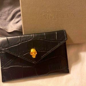 Alexander McQueen Black Croc Skull Card Holder